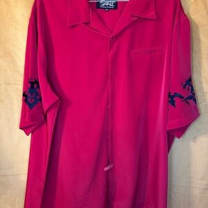 Men's Red Casual Button Down Shirt with Black Accents